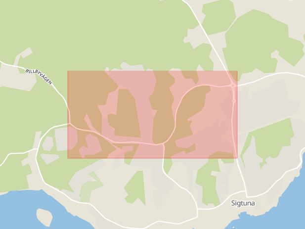 Karta som med röd fyrkant ramar in Ragvaldsbovägen, Sigtuna, Stockholms län