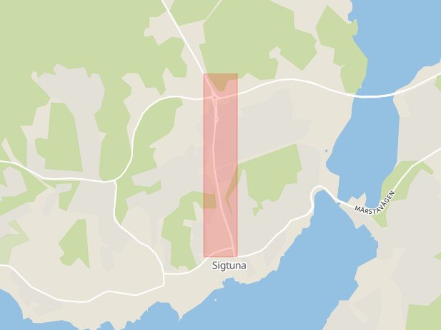 Karta som med röd fyrkant ramar in Uppsalavägen, Sigtuna, Stockholms län