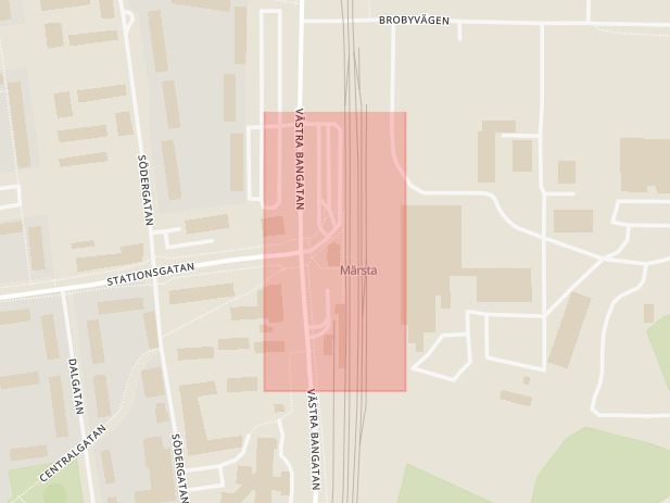 Karta som med röd fyrkant ramar in Märsta Station, Sigtuna, Stockholms län
