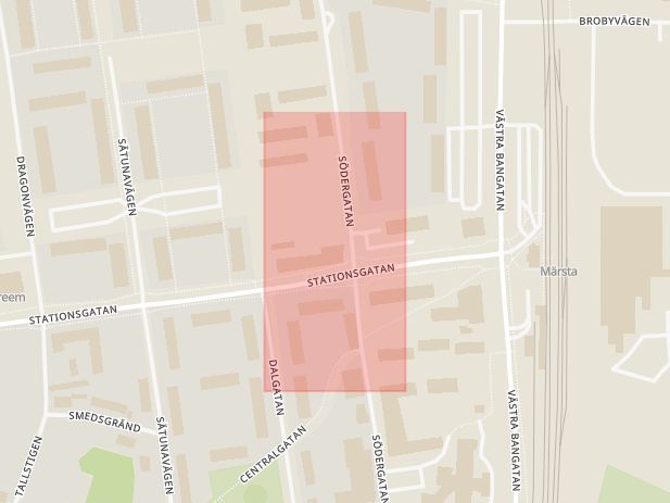 Karta som med röd fyrkant ramar in Märsta, Karlsborgsvägen, Stationsgatan, Sigtuna, Stockholms län