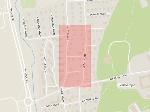Karta som med röd fyrkant ramar in Palandergatan, Västerås, Västmanlands län