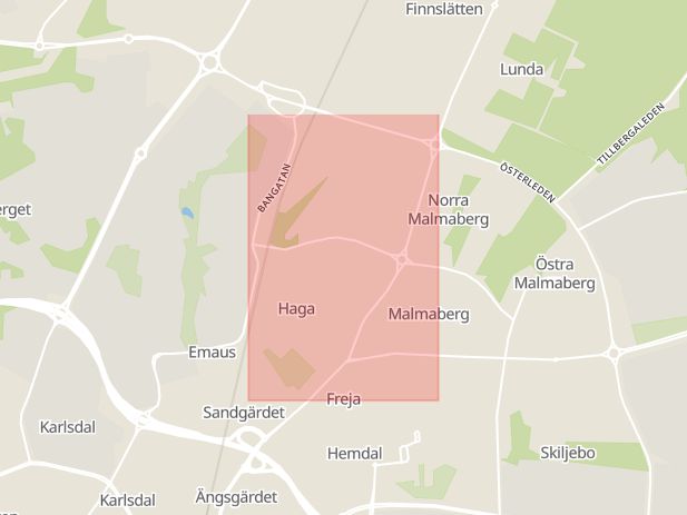 Karta som med röd fyrkant ramar in Hemdal, Västerås, Västmanlands län