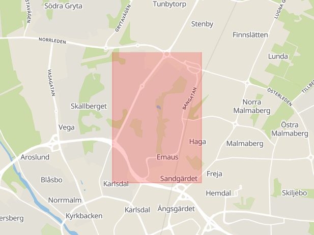 Karta som med röd fyrkant ramar in Gideonsberg, Västerås, Västmanlands län
