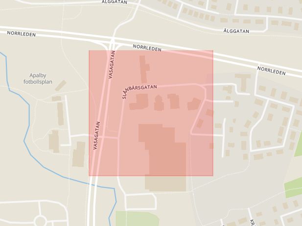 Karta som med röd fyrkant ramar in Slånbärsgatan, Västerås, Västmanlands län