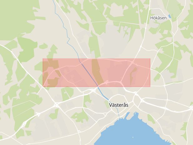 Karta som med röd fyrkant ramar in Norrleden, Grytavägen, Västerås, Västmanlands län
