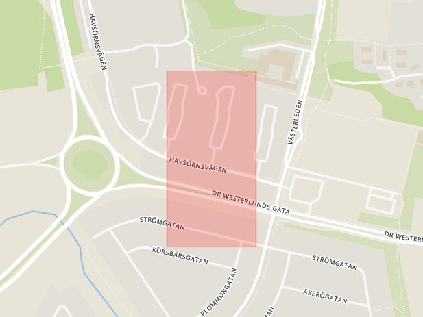 Karta som med röd fyrkant ramar in Stenfalksgränd, Enköping, Uppsala län