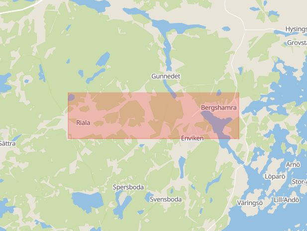 Karta som med röd fyrkant ramar in Riala, Bergshamravägen, Norrtälje, Stockholms län