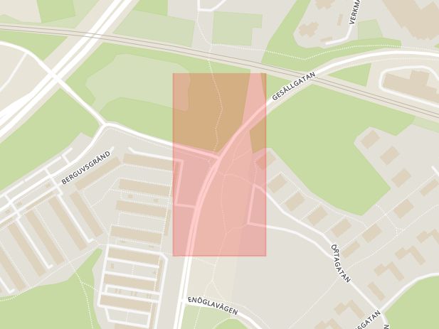 Karta som med röd fyrkant ramar in Bodavägen, Västerleden, Enköping, Uppsala län