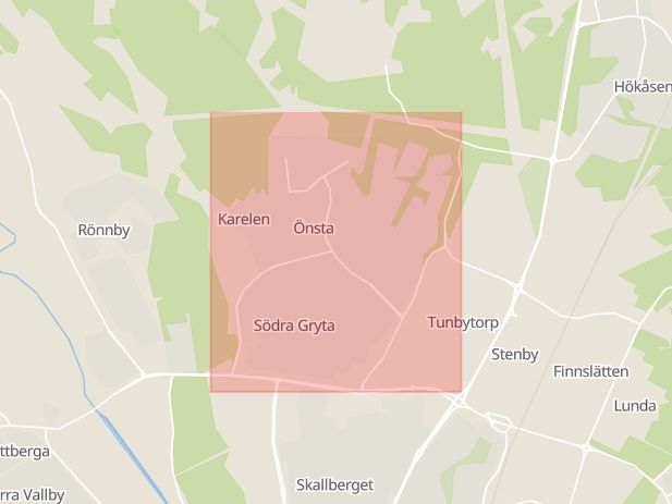 Karta som med röd fyrkant ramar in Önsta, Gryta, Västerås, Västmanlands län