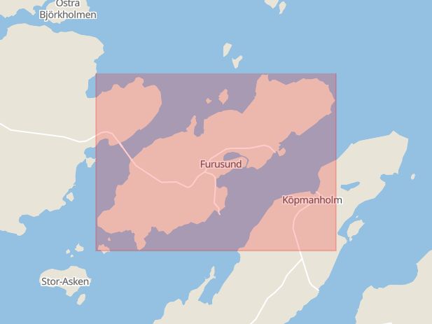 Karta som med röd fyrkant ramar in Furusund, Norrtälje, Stockholms län