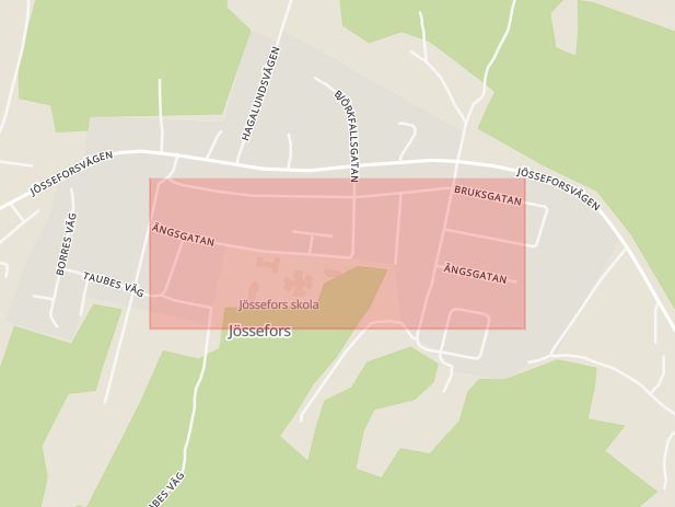 Karta som med röd fyrkant ramar in Ängsgatan, Arvika, Värmlands län