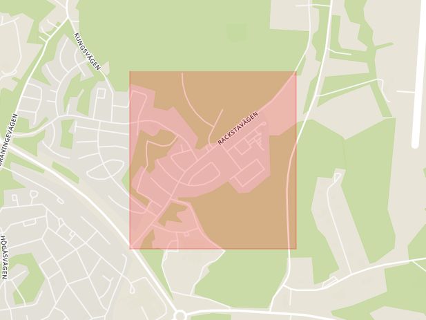 Karta som med röd fyrkant ramar in Rackstavägen, Arvika, Värmlands län