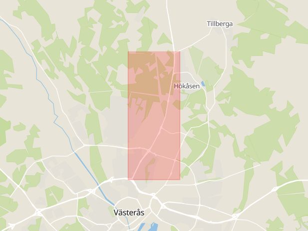 Karta som med röd fyrkant ramar in Bergslagsvägen, Skallbergsmotet, Västerås, Västmanlands län