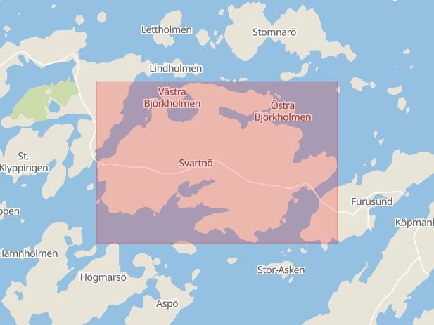 Karta som med röd fyrkant ramar in Svartnö, Norrtälje, Stockholms län