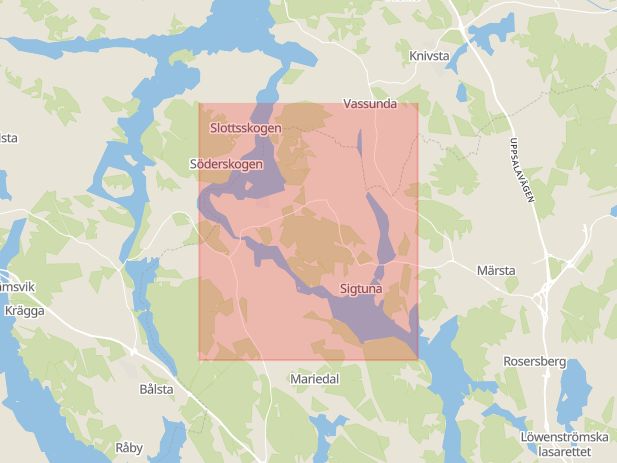 Karta som med röd fyrkant ramar in Uppsala, Sigtuna