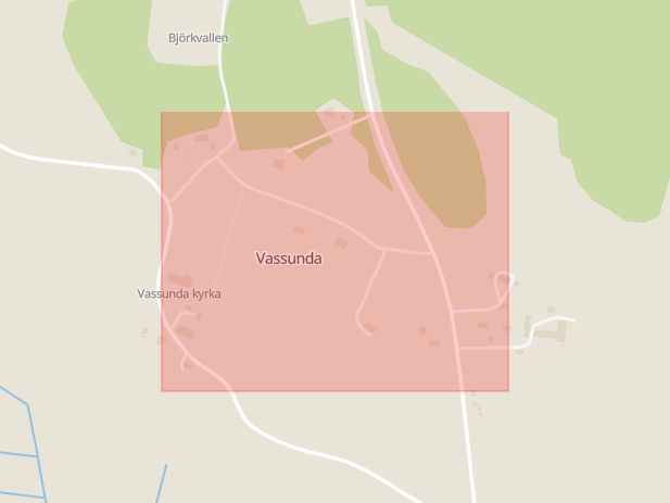 Karta som med röd fyrkant ramar in Vassunda, Knivsta, Uppsala län