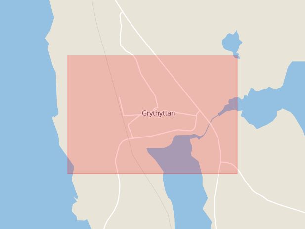 Karta som med röd fyrkant ramar in Grythyttan, Hällefors, Örebro län