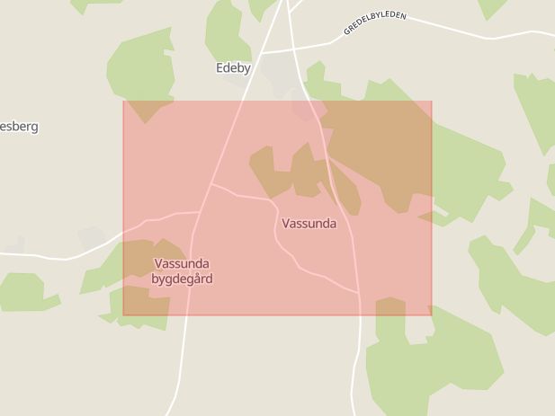 Karta som med röd fyrkant ramar in Vassunda, Knivsta, Uppsala län