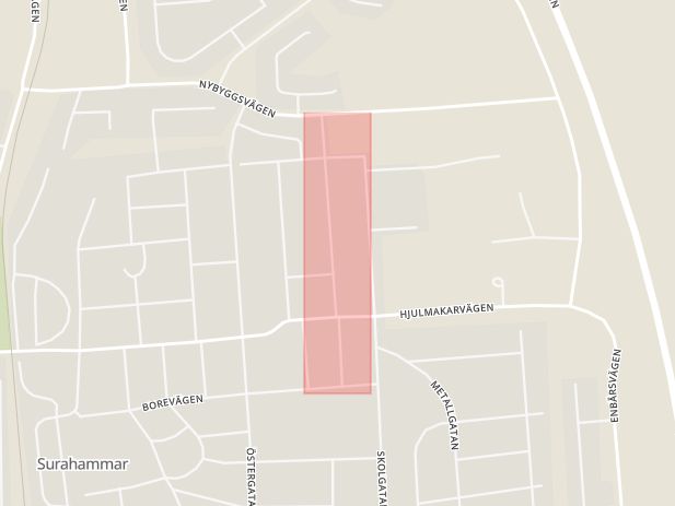 Karta som med röd fyrkant ramar in Murargatan, Surahammar, Västmanlands län