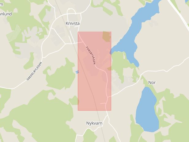 Karta som med röd fyrkant ramar in Forsby, Stockholms Län, Knivsta, Uppsala län