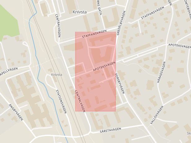 Karta som med röd fyrkant ramar in Handelsbanken, Knivsta, Uppsala län
