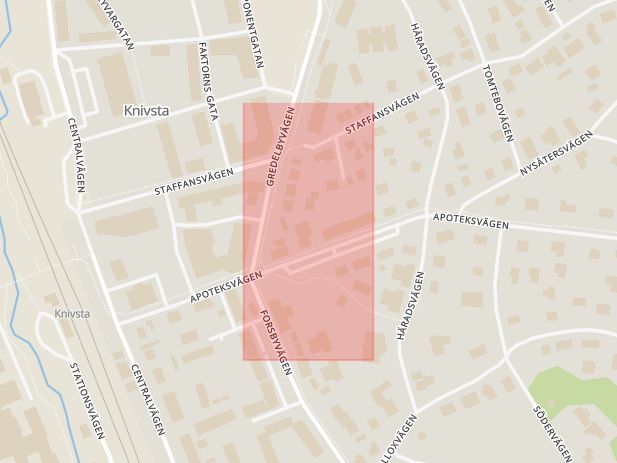 Karta som med röd fyrkant ramar in Knivsta Kommun, Löften, Knivsta, Uppsala län