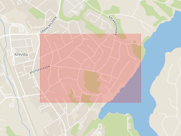 Karta som med röd fyrkant ramar in Valloxvägen, Knivsta, Uppsala län
