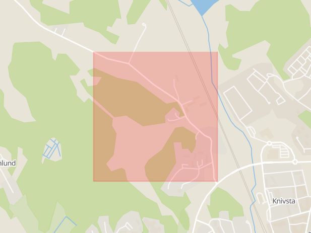 Karta som med röd fyrkant ramar in Trunstavägen, Akademiska Sjukhuset, Knivsta, Uppsala län