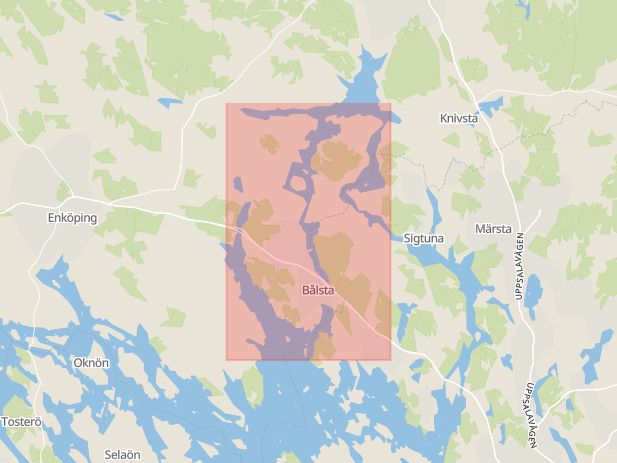 Karta som med röd fyrkant ramar in Håbo Kommun, Håbo, Uppsala län