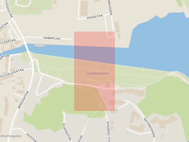 Karta som med röd fyrkant ramar in Societetsparken, Norrtälje, Stockholms län