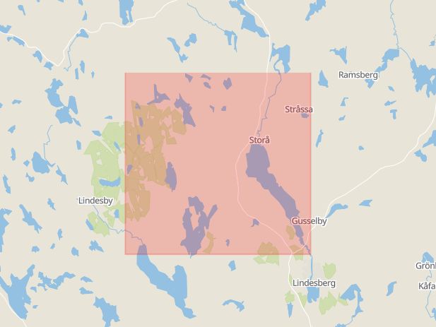 Karta som med röd fyrkant ramar in Lindesberg, Storå, Hallsberg, Lekeberg, Fjugesta, Hällefors, Kronhagen, Örebro län