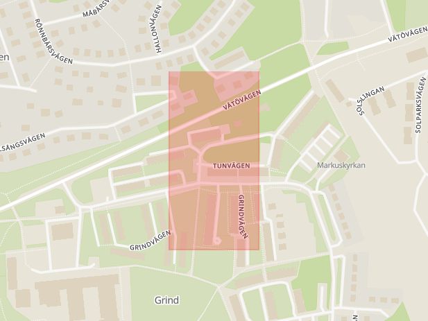 Karta som med röd fyrkant ramar in Tunvägen, Norrtälje, Stockholms län