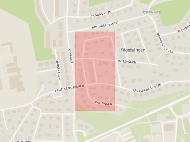 Karta som med röd fyrkant ramar in Skogsväg, Norrtälje, Stockholms län