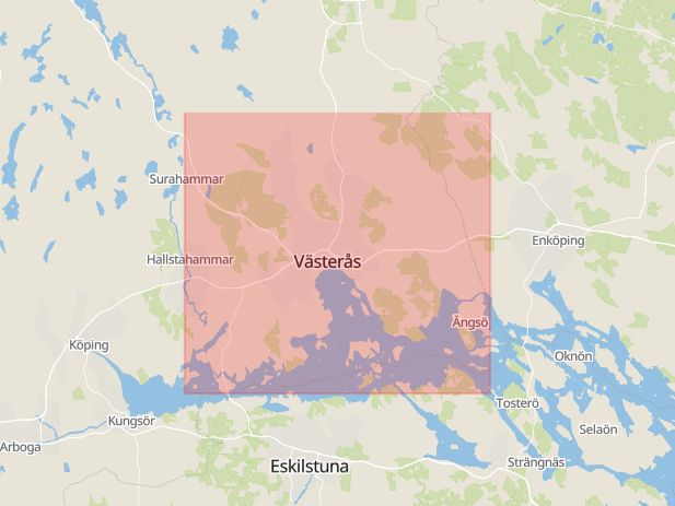 Karta som med röd fyrkant ramar in Västerås, Kungsör