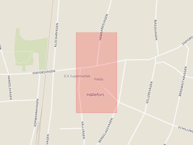Karta som med röd fyrkant ramar in Krokbornsparken, Hällefors, Örebro län