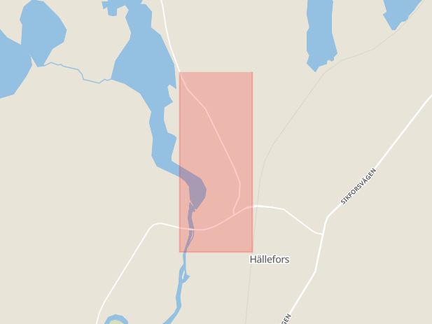 Karta som med röd fyrkant ramar in Sävenforsvägen, Klockarbäcken, Hällefors, Örebro län