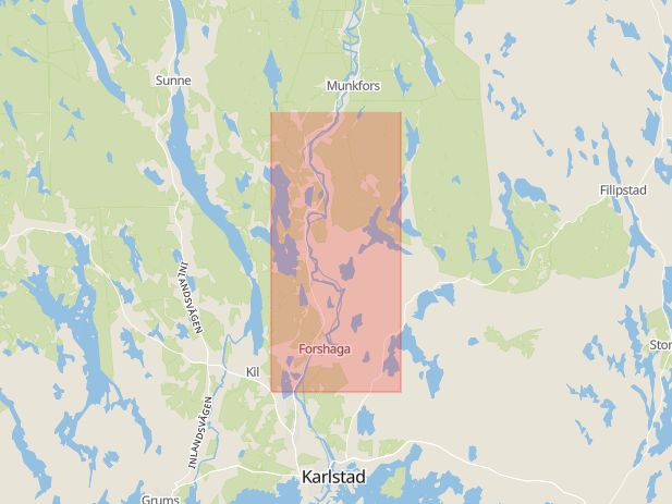Karta som med röd fyrkant ramar in Forshaga, Kil, Värmlands län