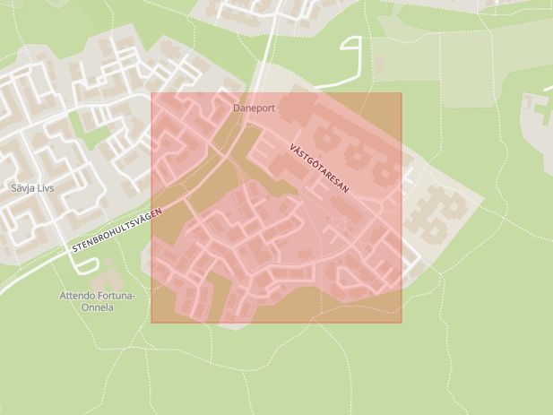 Karta som med röd fyrkant ramar in Sävja, Västgötaresan, Uppsala, Uppsala län