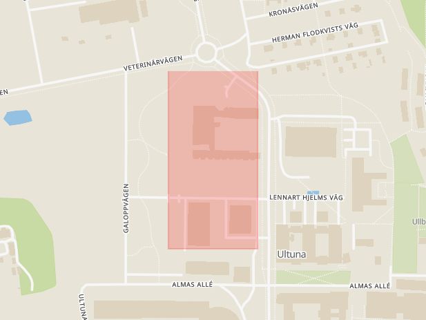 Karta som med röd fyrkant ramar in Ultuna, Uppsala, Uppsala län