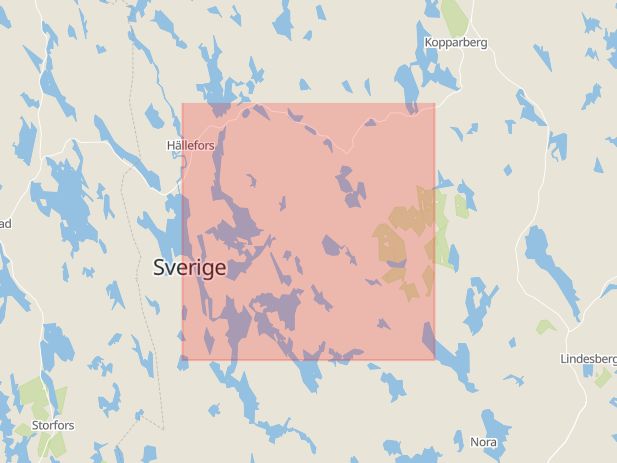 Karta som med röd fyrkant ramar in Hällefors, Nora, Örebro län