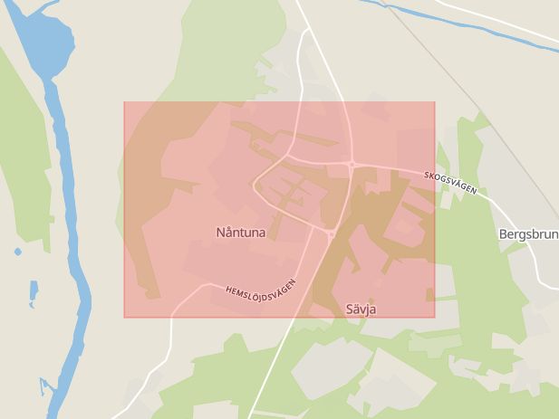 Karta som med röd fyrkant ramar in Nåntuna, Uppsala, Uppsala län