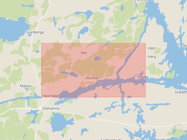 Karta som med röd fyrkant ramar in Vätövägen, Utlunda, Norrtälje, Stockholms län