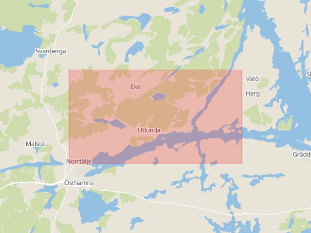 Karta som med röd fyrkant ramar in Vätövägen, Upplunda, Utlunda, Norrtälje, Stockholms län