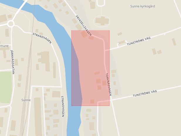 Karta som med röd fyrkant ramar in Prostgården, Sunne, Värmlands län