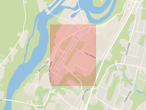 Karta som med röd fyrkant ramar in Janssons Väg, Munkfors, Värmlands län