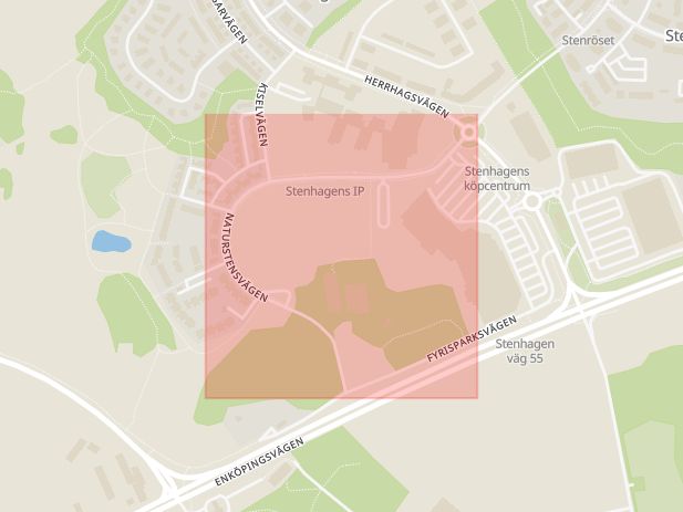 Karta som med röd fyrkant ramar in Stenhagen, Naturstensvägen, Uppsala, Uppsala län