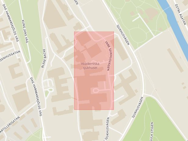 Karta som med röd fyrkant ramar in Husby, Akademiska Sjukhuset, Uppsala, Knivsta, Uppsala län