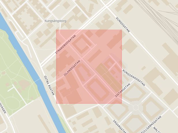 Karta som med röd fyrkant ramar in Muningatan, Uppsala, Uppsala län