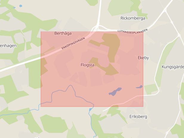 Karta som med röd fyrkant ramar in Flogstavägen, Uppsala, Uppsala län