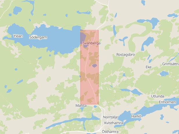 Karta som med röd fyrkant ramar in Norrtäljevägen, Stenborgsvägen, Norrtälje, Stockholms län